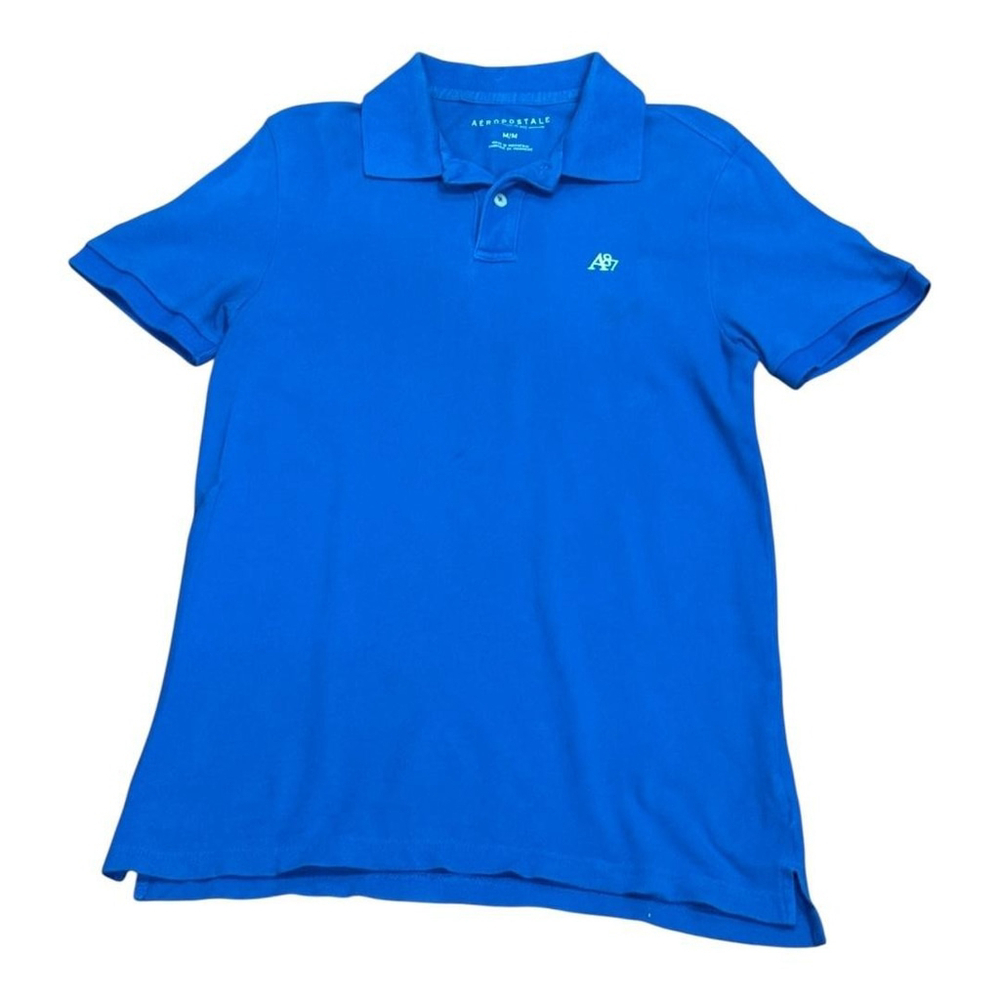 Aeropostale Polo Shirt Mens Medium Blue A87 Logo Short Sleeve Classic Fit Top
